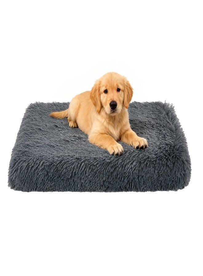 KimPets Fluffy Orthopedic Dog Beds for Puppy/Cats with Washable Removable Cover Dog Crate Bed Egg Crate Foam Support Plush Pet Pad Mat with Anti-Slip Bottom (24 * 16,Dark Grey) - Image 1